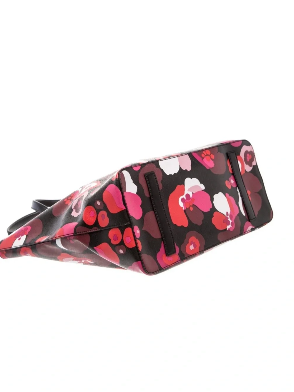 Kate Spade New York Floral Tote Bag Large Black Pink Red Zip Lined Pockets